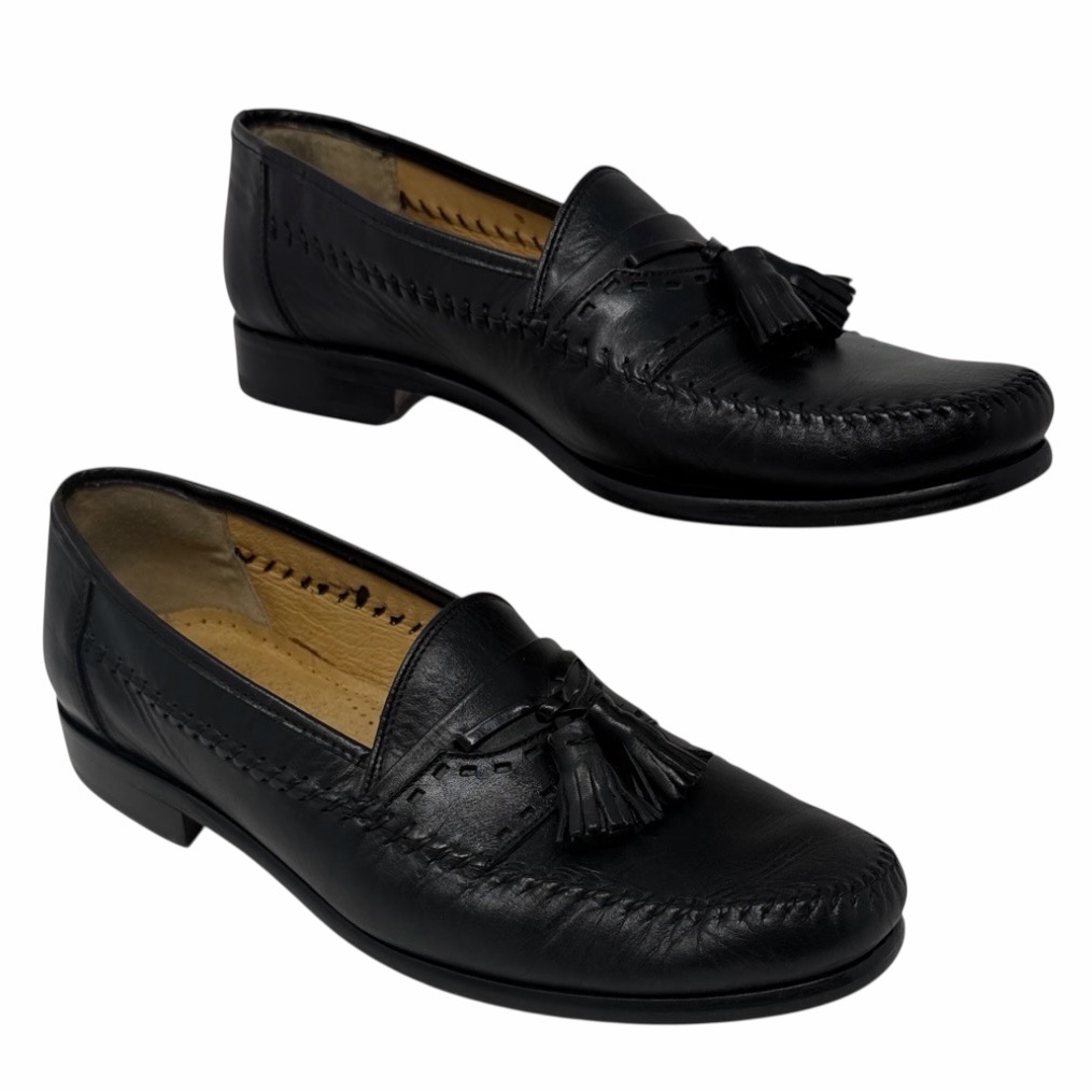 Sandro Moscolini Black Leather Quiet Luxury Handcrafted Tassel Loafers Sz 9